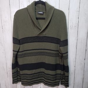 Express Men's Olive Green & Black Shawl Collar